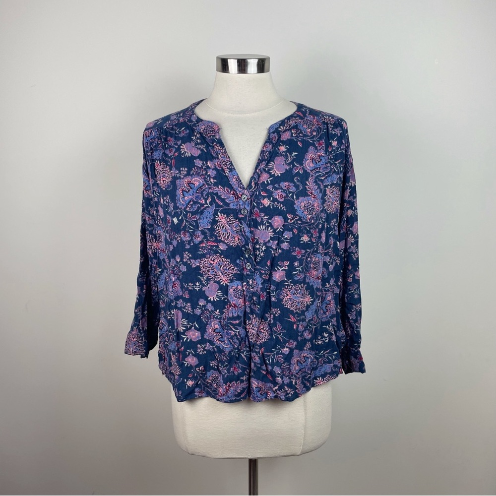 Nine West Purple Pink Floral Boho Bohemian Blouse Top Women Medium Lightweight